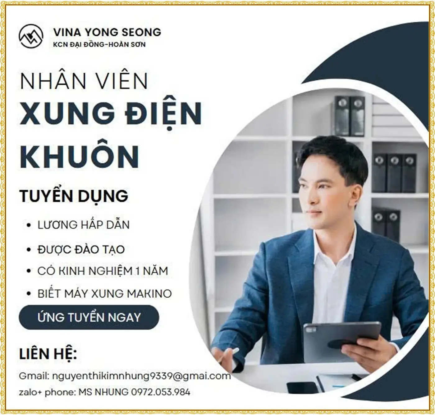 Bắc ninh tuyển nhân viên xung điện khuôn