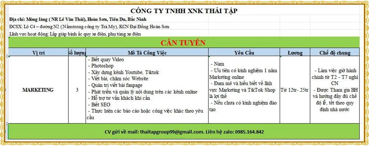 Tuyển marketing tại bắc ninh