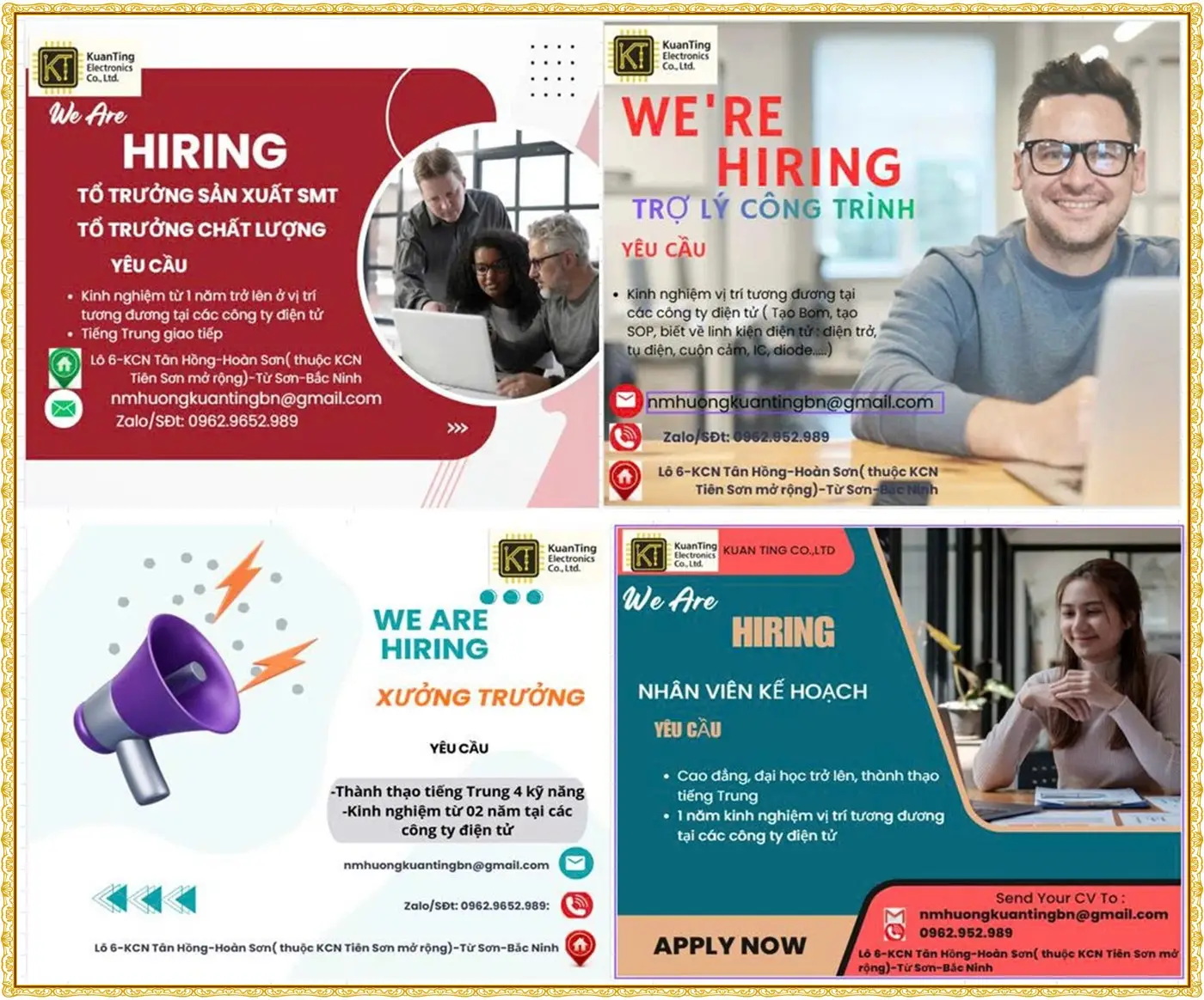 Bắc Ninh tuyển tổ trưởng, xưởng trưởng, nhân viên kế hoạch