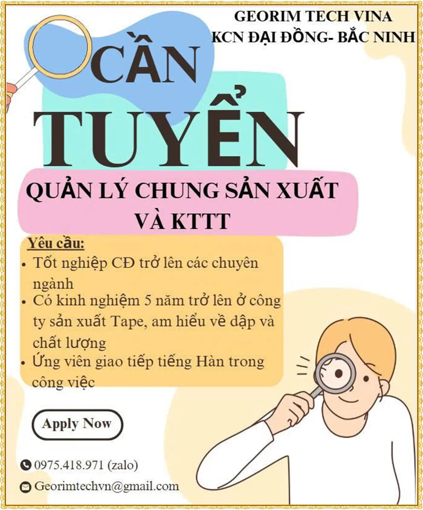 Bắc ninh tuyển quản lý sản xuất
