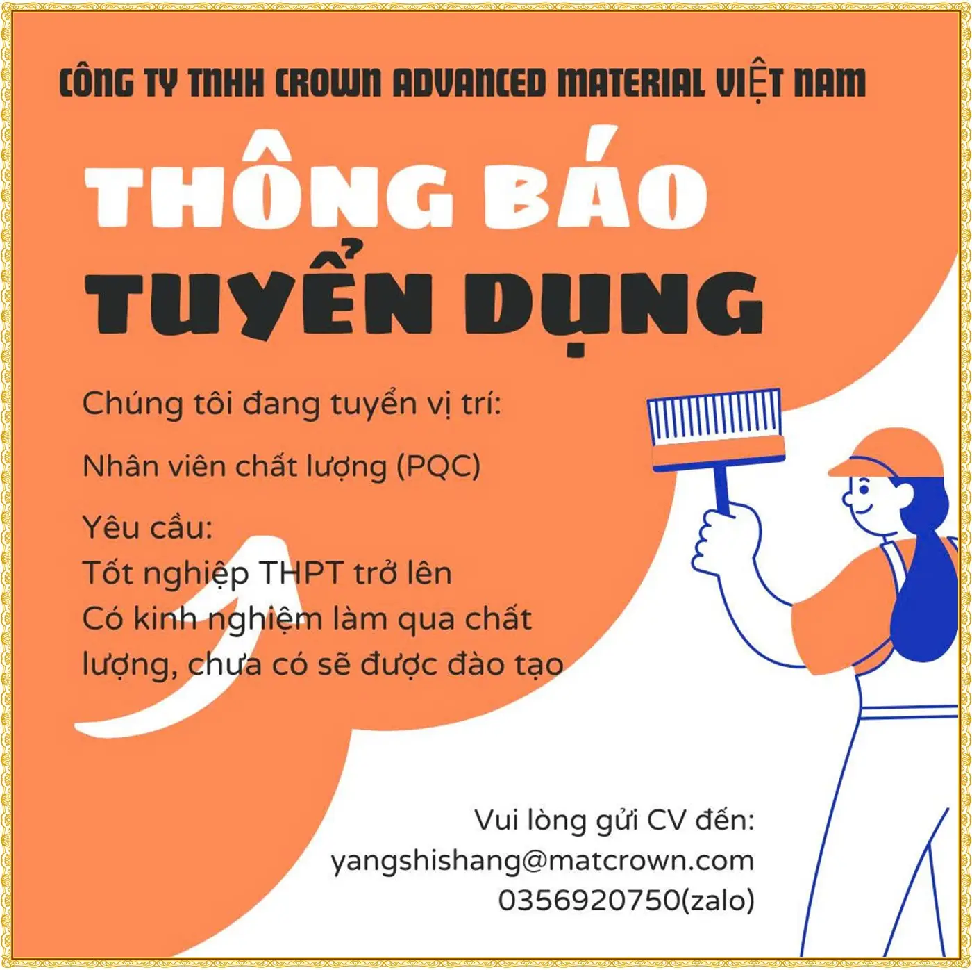 Tuyển nhân viên chất lượng PQC