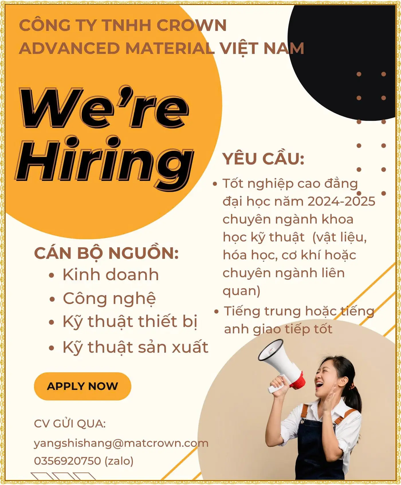 Tuyển cán bộ nguồn: Kinh doanh, công nghệ, kỹ thuật tại Bắc Ninh