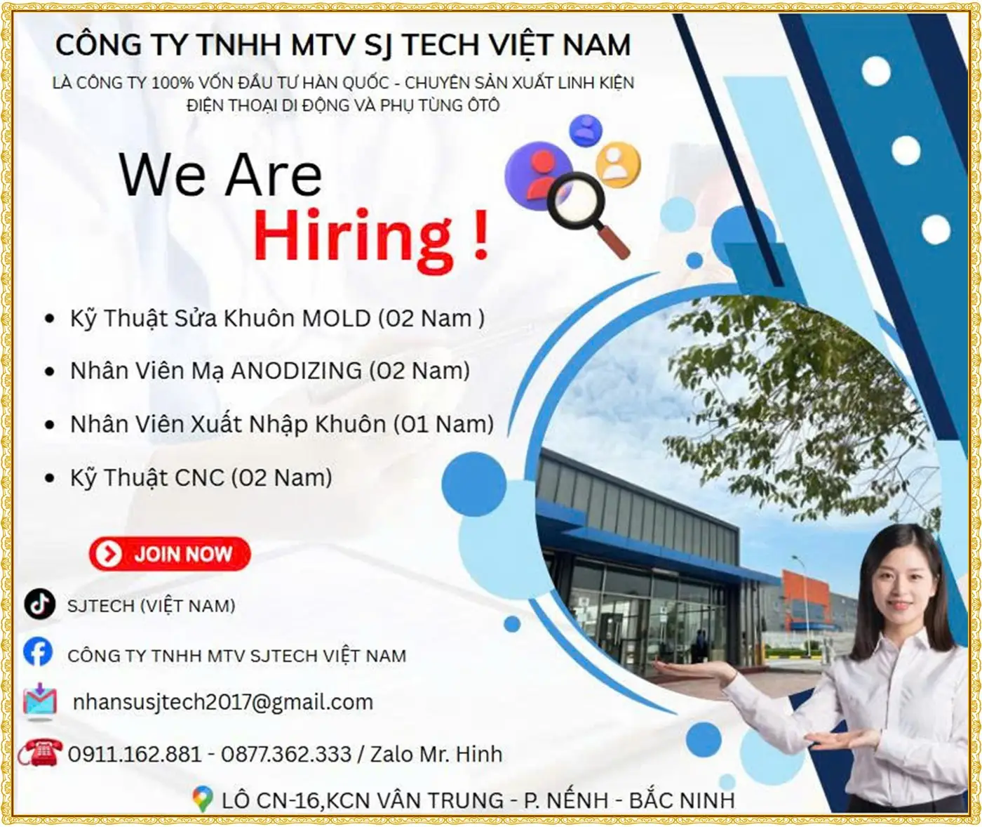 Tuyển kỹ thuật sửa khuôn tại bắc ninh