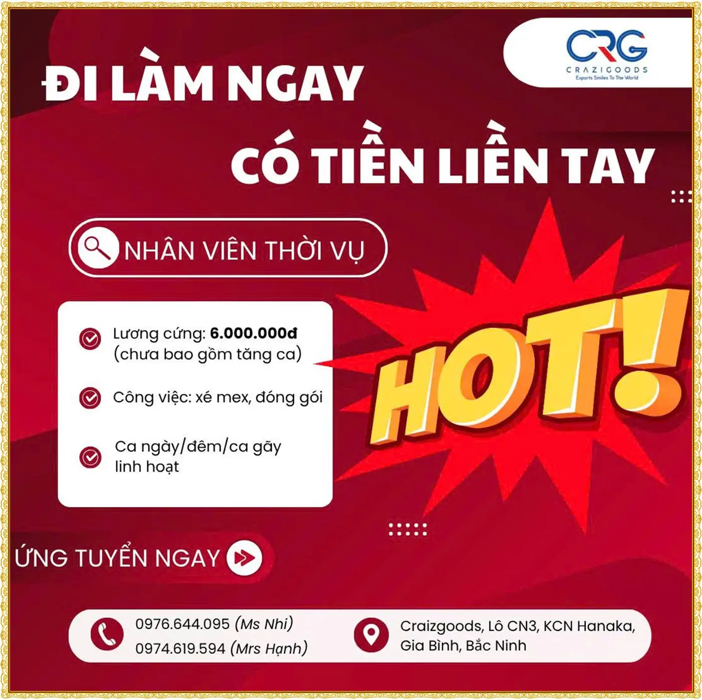 Tuyển nhân viên thời vụ tại Bắc Ninh