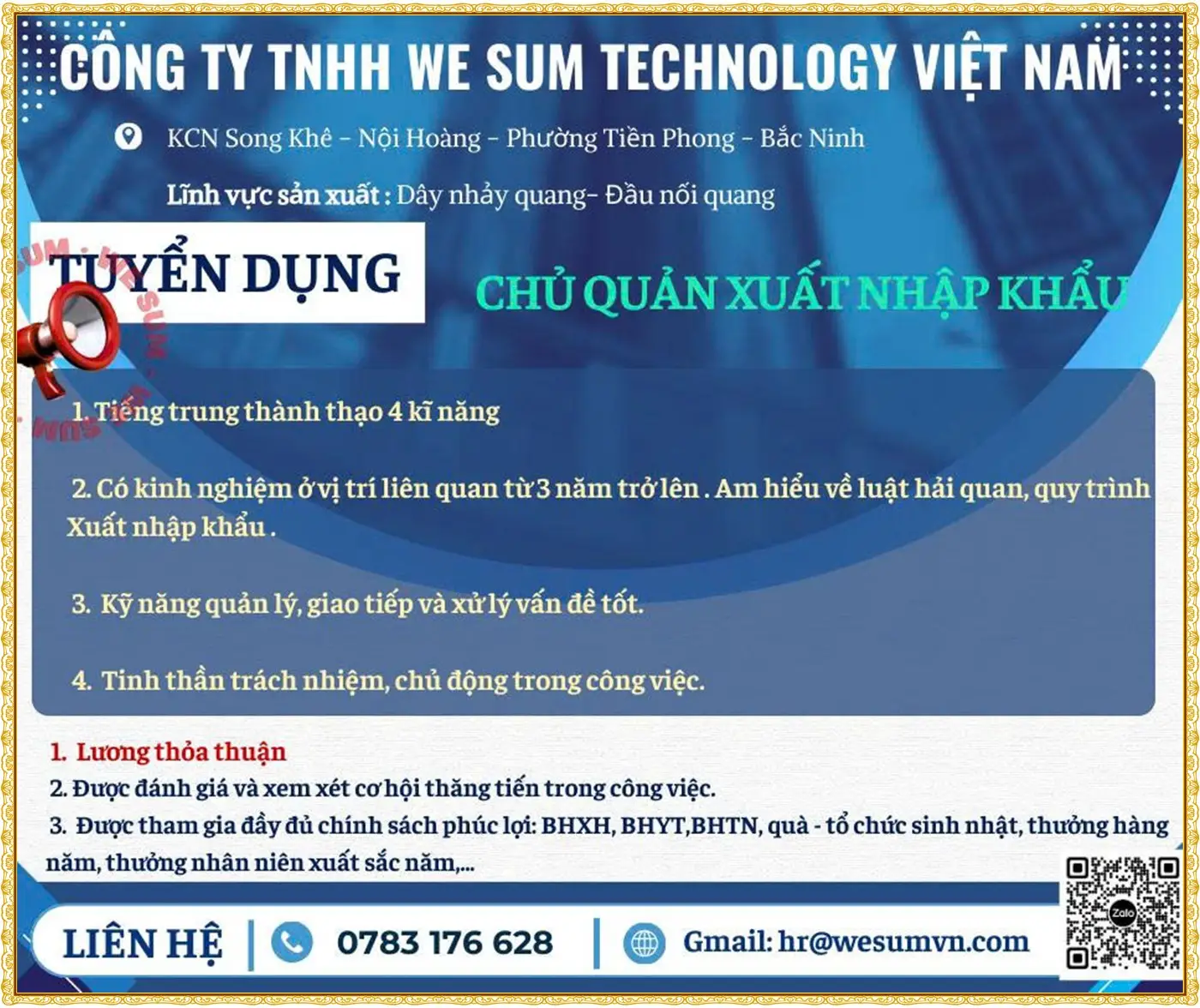 Bắc Ninh tuyển chủ quản Xuất nhập khẩu