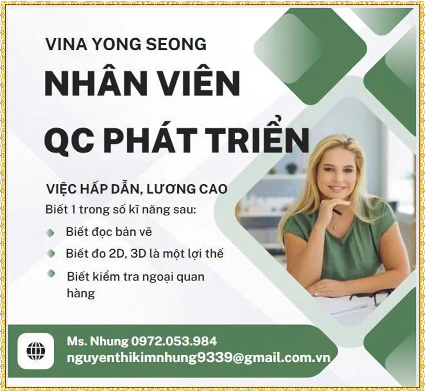 Bắc ninh tuyển nhân viên QC phát triển