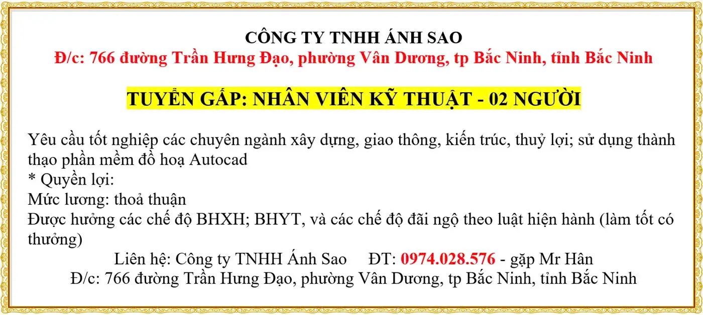 Tuyển kỹ thật viên tại bắc ninh